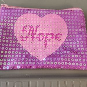 Pink Heart Sequin Cosmetic Bag - Women’s Makeup Pouch